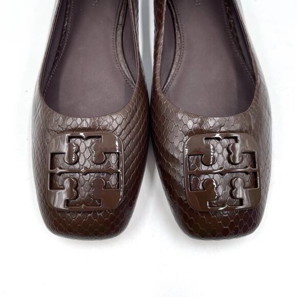 Tory Burch Georgia Ballet Flats Purple Croc Leather Logo Square Toe Sz 7 - Picture 4 of 9